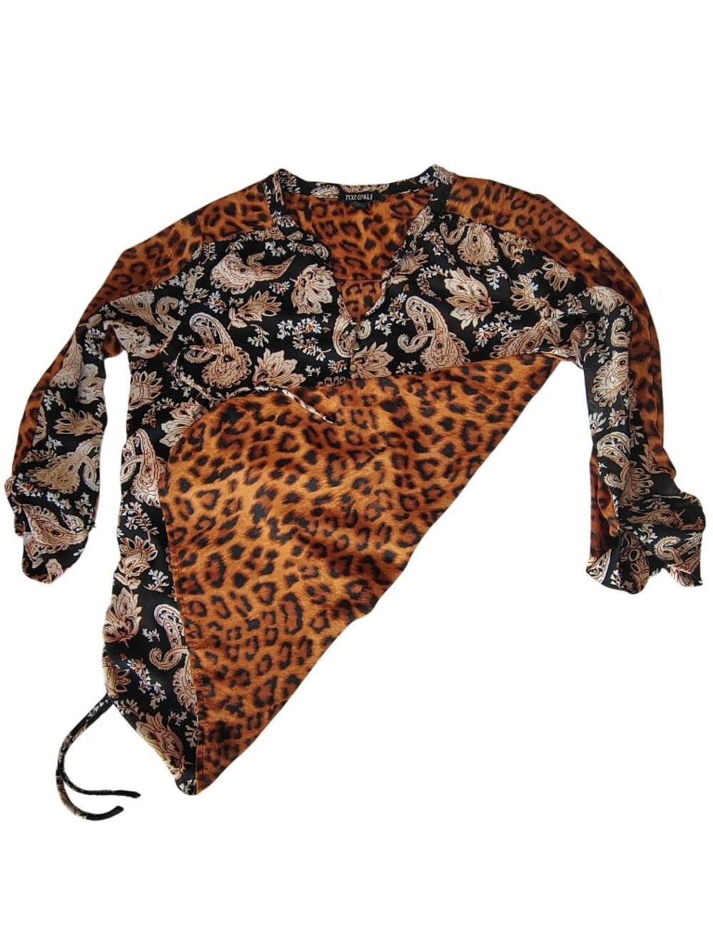 Roz Ali Dressbarn Womens Medium Paisley Cheetah Long Sleeve Mob Wife